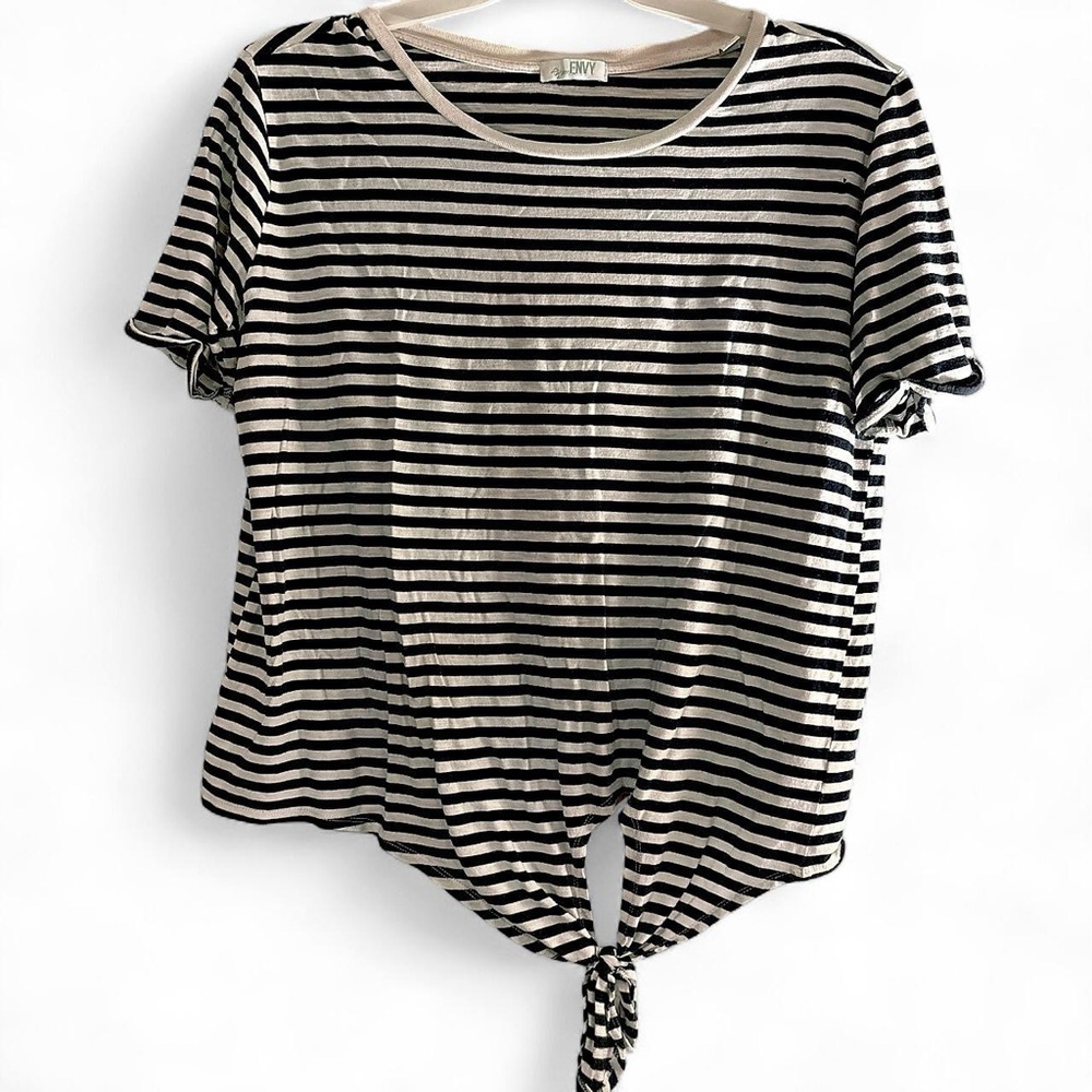 Green Envy Navy & White Striped Tie-Front Tee – Size XL